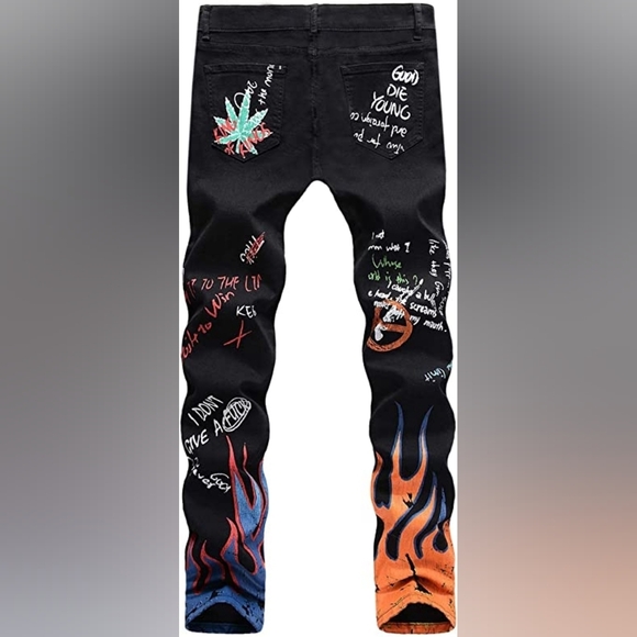 New Mens Painted Designer Slim Fit Jeans Multiple Sizes - Picture 2 of 4